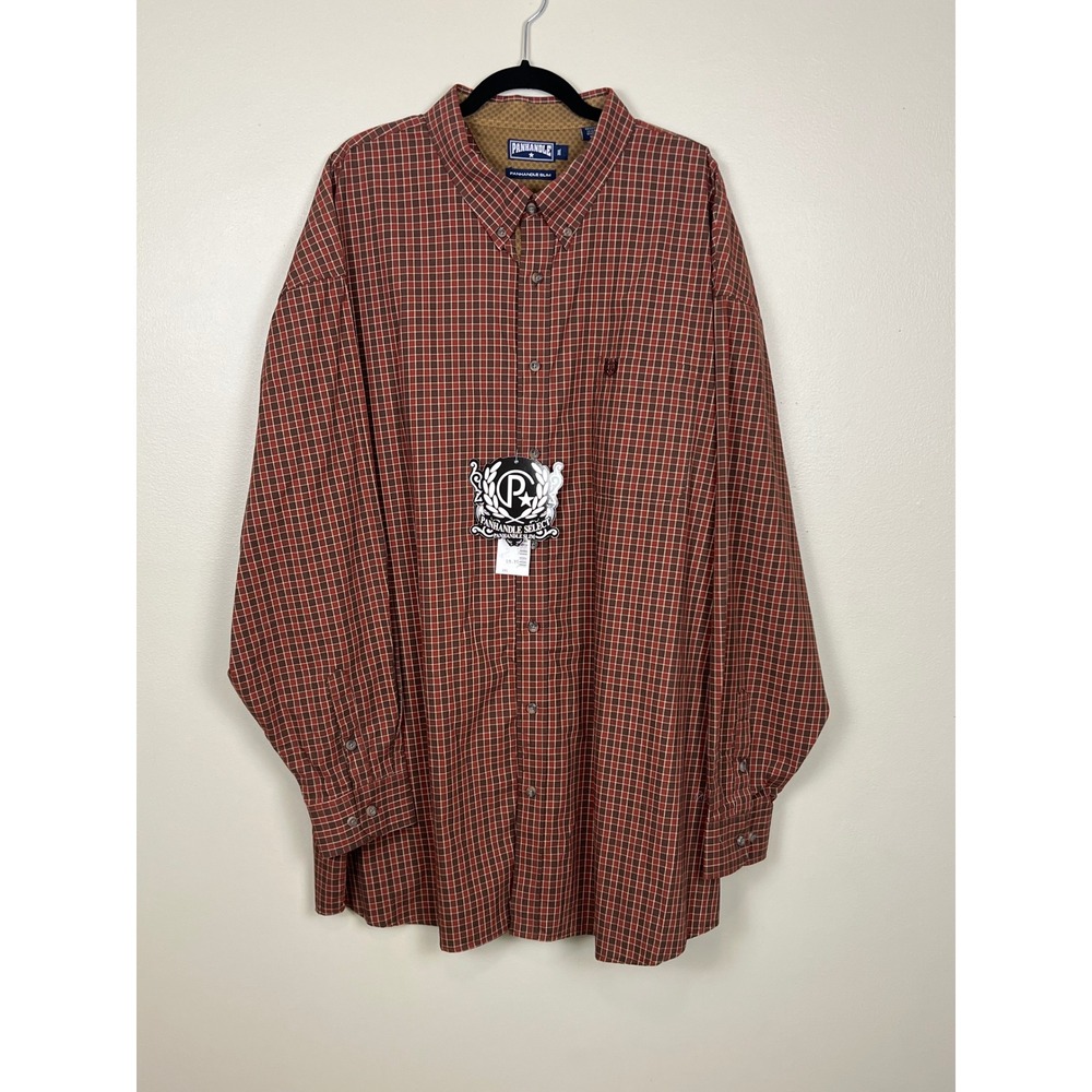 Panhandle Slim Mens 3XL Brown Red Plaid Cotton Button Down Western Shirt 36Y6353